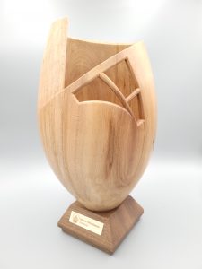 Wooden bowl with cutout as trophy for Urban Forestry award, sponsored by Future Woodlands Scotland